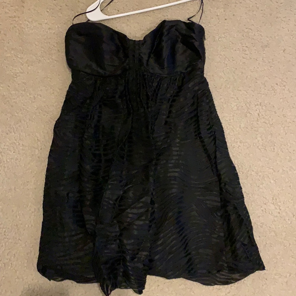 Express black strapless dress with sweetheart neckline.